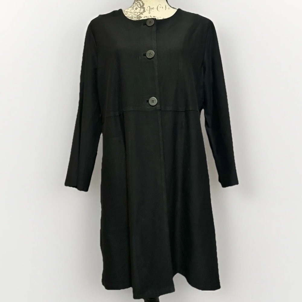 Eileen Fisher Women's Black Stretch Crepe Three Button Blazer Jacket L Lagenlook